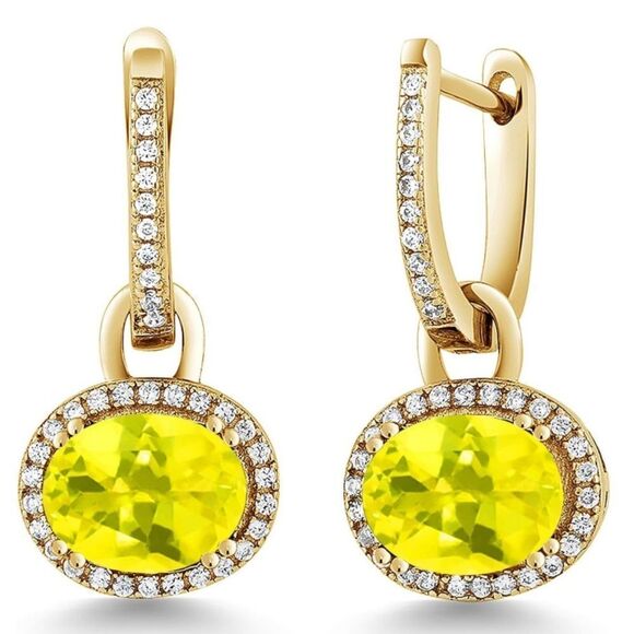 18K Yellow Gold 925 with 4.44 Cttw Canary Mystic Topaz Oval Dangling Earrings